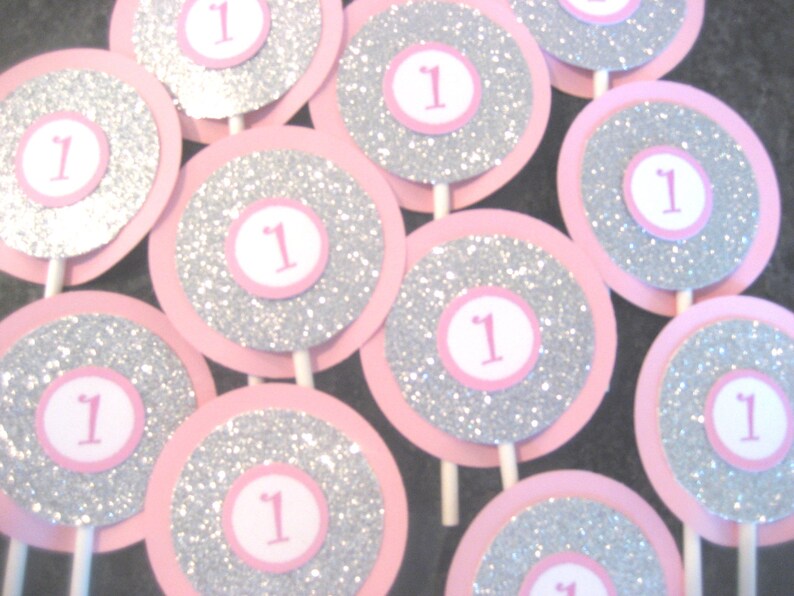 Pink and Silver Cupcake Toppers, Silver and Pink Cupcake Toppers, Silver Cupcake Toppers, Pink Cupcake Toppers, Silver and Pink image 2