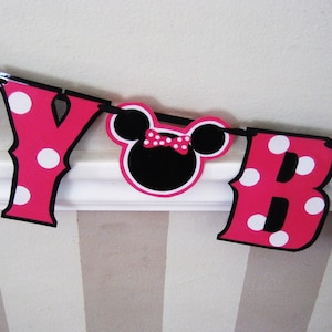 Minnie Mouse Birthday Banner, Minnie Mouse Birthday Party Banner, Minnie Mouse HAPPY BIRTHDAY Banner, Custom Minnie Mouse Banner, Hot Pink image 1