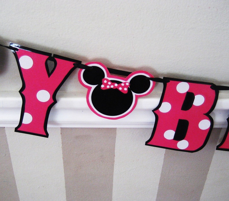 Minnie Mouse Birthday Banner, Minnie Mouse Birthday Party Banner, Minnie Mouse HAPPY BIRTHDAY Banner, Custom Minnie Mouse Banner, Hot Pink image 1