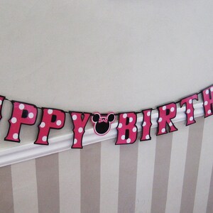 Minnie Mouse Birthday Banner, Minnie Mouse Birthday Party Banner, Minnie Mouse HAPPY BIRTHDAY Banner, Custom Minnie Mouse Banner, Hot Pink image 2