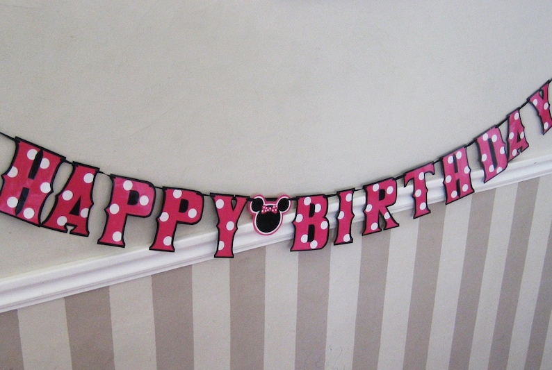 Minnie Mouse Birthday Banner, Minnie Mouse Birthday Party Banner, Minnie Mouse HAPPY BIRTHDAY Banner, Custom Minnie Mouse Banner, Hot Pink image 2