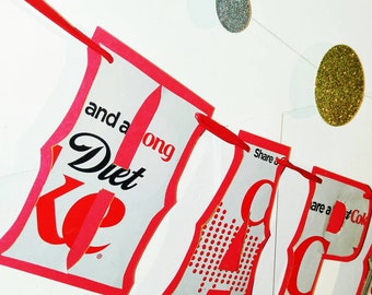 Déco d'anniversaire coke light, bannière d'anniversaire coke light, bannière de fête d'anniversaire upcyclée, décoration de fête coke light, coke light