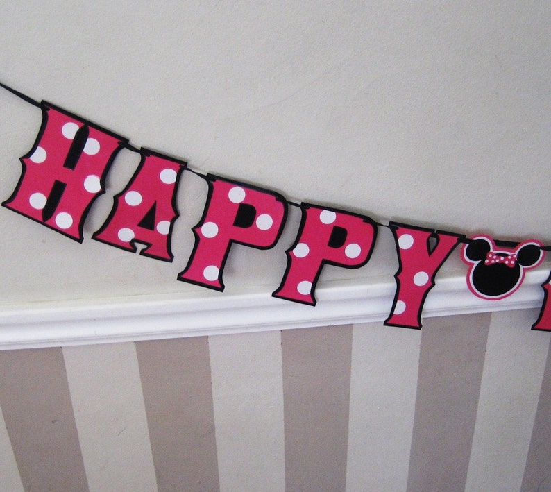 Minnie Mouse Birthday Banner, Minnie Mouse Birthday Party Banner, Minnie Mouse HAPPY BIRTHDAY Banner, Custom Minnie Mouse Banner, Hot Pink image 3