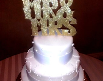 MR & MRS Wedding Cake Topper or Reception Table Centerpeice - Gold Glitter - You Choose Custom Glitter Color