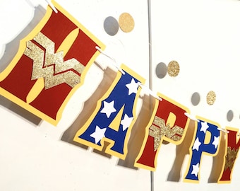 Banner de cumpleaños de mujer, Banner de maravilla, Banner de FELIZ CUMPLEAÑOS para mujer, Superhéroe personalizado, Banner de superhéroe