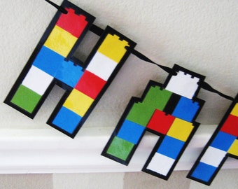 Pancarta de cumpleaños de bloques de construcción, Fiesta de cumpleaños de bloques de juguete, Decoración de bloques de construcción, Decoración de fiesta de bloques de construcción, Pancarta de fiesta de bloques de construcción