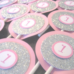 Pink and Silver Cupcake Toppers, Silver and Pink Cupcake Toppers, Silver Cupcake Toppers, Pink Cupcake Toppers, Silver and Pink image 4