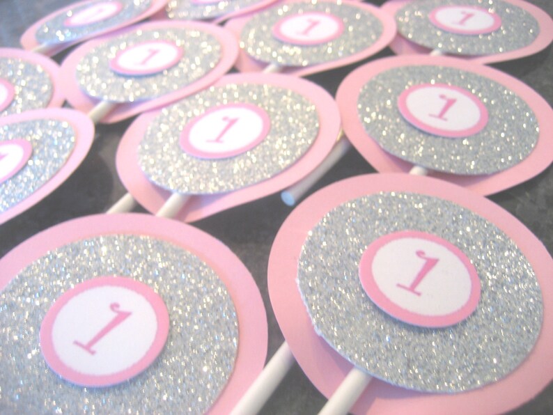 Pink and Silver Cupcake Toppers, Silver and Pink Cupcake Toppers, Silver Cupcake Toppers, Pink Cupcake Toppers, Silver and Pink image 4