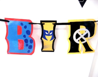 X Men Birthday Banner, Superhero Birthday Banner, Comic Book Birthday Banner, Custom Character Birthday Banner, HAPPY BIRTHDAY