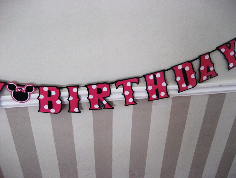 Minnie Mouse Birthday Banner, Minnie Mouse Birthday Party Banner, Minnie Mouse HAPPY BIRTHDAY Banner, Custom Minnie Mouse Banner, Hot Pink image 4