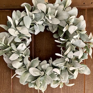 Lambs Ear wreath for front door, porch wreath, modern farmhouse full wreath, year round all season wreath, cottagecore, housewarming gift