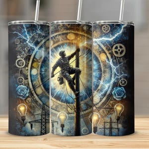 Lineman Tumbler Wrap PNG | Electric Worker Sublimation Design | 20oz Skinny Tumbler Wrap | Lineman SVG | Power Lineman PNG