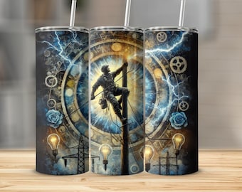 Electric Lineman Tumbler Wrap | Power Worker Sublimation Design (PNG)
