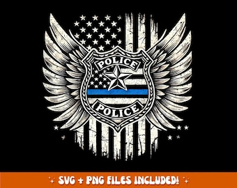 USA Police Badge Wings SVG | Patriotic Thin Blue Line Design (PNG)