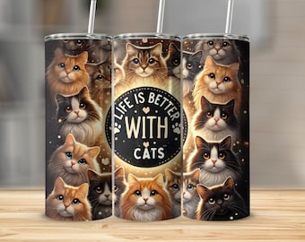 Cat Lover Tumbler Wrap PNG | 20oz Skinny Tumbler Design (Digital Download)