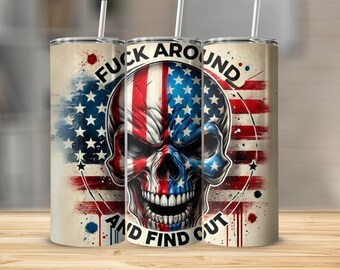 American Flag Skull Tumbler Wrap PNG – Patriotic Sublimation Design (Digital Download)