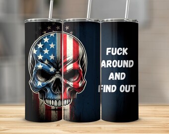 American Flag Skull 20oz Tumbler Wrap – Patriotic PNG (Digital Download)