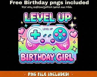 Level Up Birthday Girl PNG, motyw gracza (pobieranie cyfrowe)