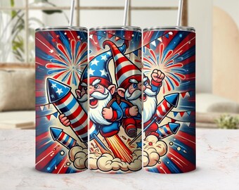 Patriotic Gnomes Tumbler Wrap PNG | 20oz Skinny Tumbler Sublimation Design (Digital Download)