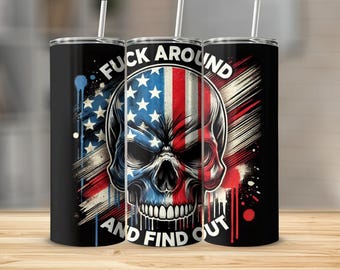 American Flag Skull Tumbler Wrap PNG – Patriotic Sublimation Design (Digital Download)