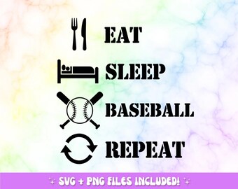 Ät sov baseboll upprepa SVG | PNG T-shirtdesign