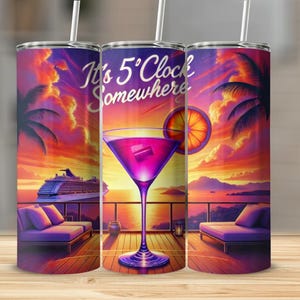 It’s 5 O’Clock Somewhere PNG | Summer Cocktail Sublimation Design | Cruise Vacation Tumbler Wrap | 20oz Skinny Tumbler PNG