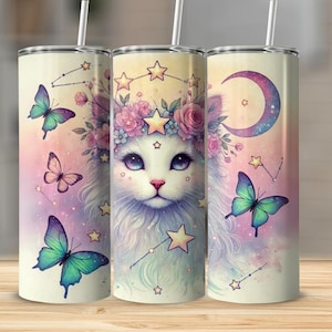 Celestial Cat Sublimation PNG – 20oz Skinny Tumbler Wrap, Cat Design, Animal PNG, Cat Tumbler Wrap, Sublimation Design for Tumblers