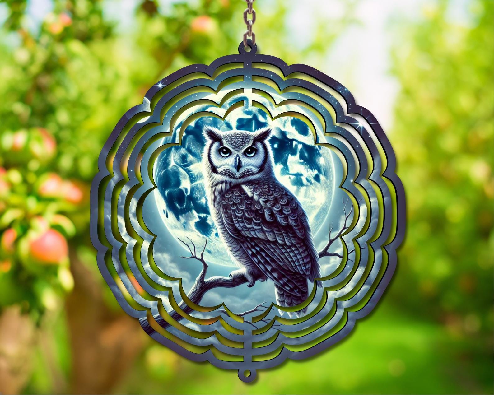 Moonlit Owl Wind Spinner Design &ndash; Celestial PNG for Sublimation (Digital Download)