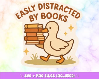 Projekt koszulki z motywem kaczuszki, którą łatwo rozproszyć książkami – Book Lover PNG (druk cyfrowy)