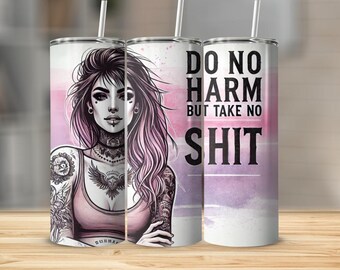Vaso PNG de 20 oz con tatuaje de chica feminista – Diseño de sublimación (descarga digital)