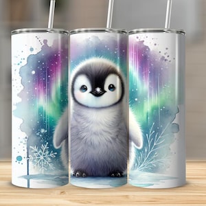 Cute Penguin Tumbler Wrap – 20oz Skinny Tumbler Sublimation PNG, Winter Animal Design, Penguin PNG SVG, Sublimation Skinny Tumbler Wrap
