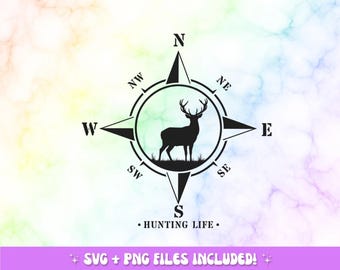 Hunting Compass SVG | Deer Silhouette Design (PNG, SVG)