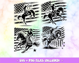 American Flag Cowboy Design | Rodeo Silhouette PNG (Digital Download)