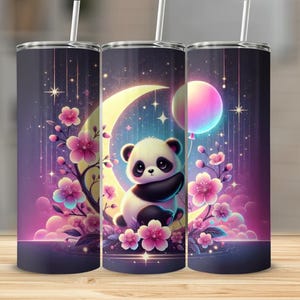 Cute Panda Moon Sublimation Tumbler Wrap - 20oz Skinny Tumbler Design - Panda PNG for Tumblers - Sublimation PNG - Floral Panda Art