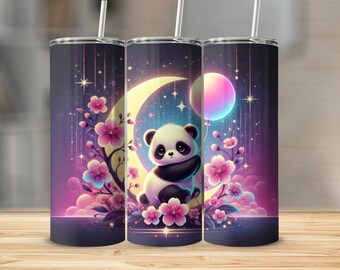 Panda Moon 20oz Tumbler Wrap – Floral Sublimation Design (PNG)