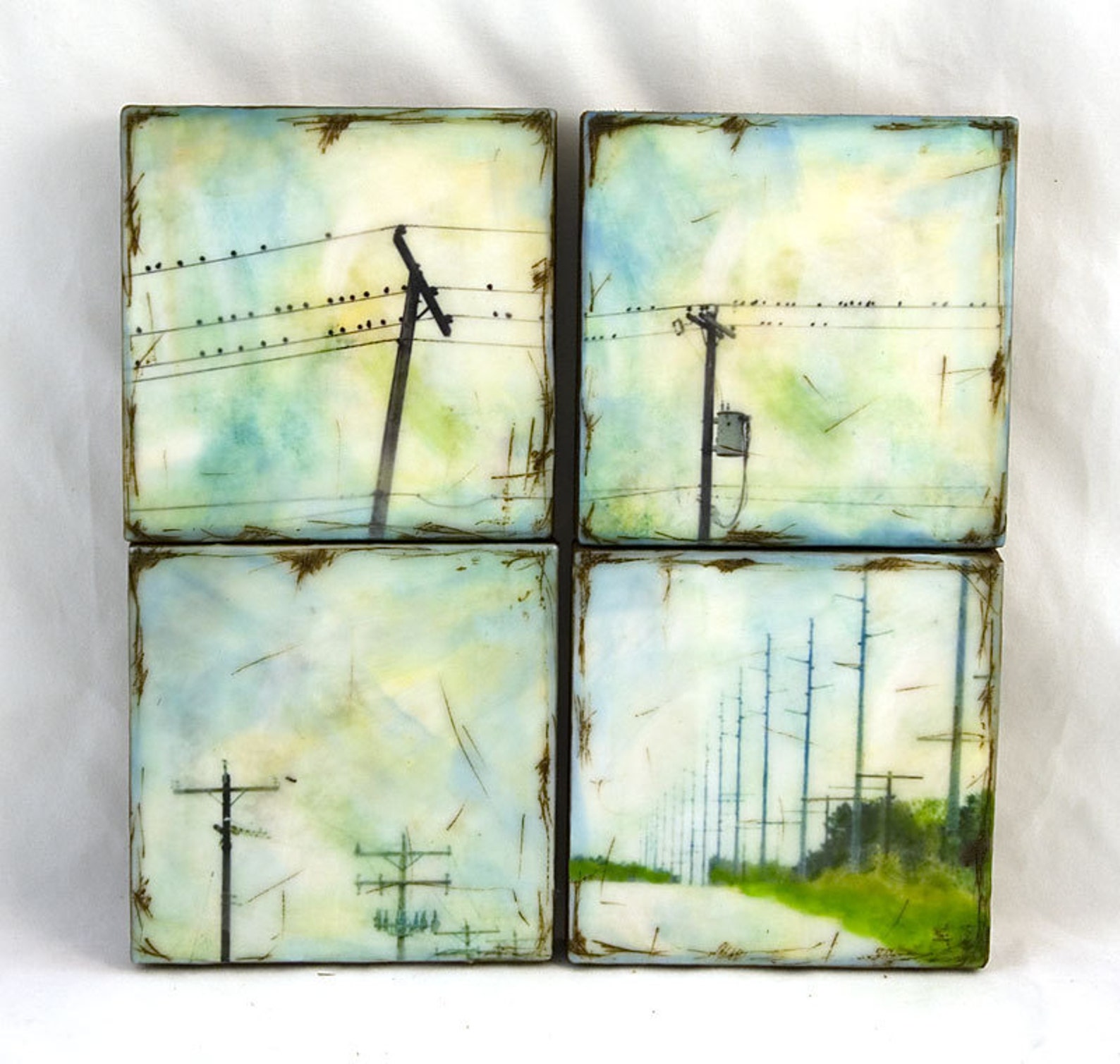 Open Journey set of 4 mixed media encaustic Etsy