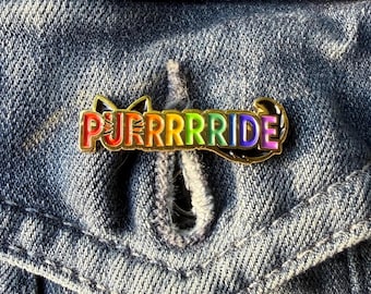 Purrride Rainbow Cat Enamel Pin | LGBTQ Gold Metal Pride Accessory