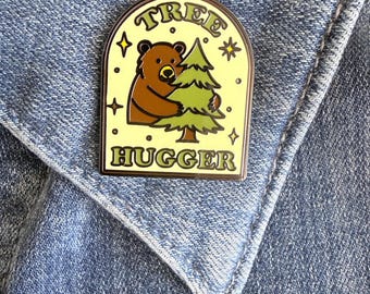 Tree Hugger Bear Enamel Pin, Forest Animal Accessory