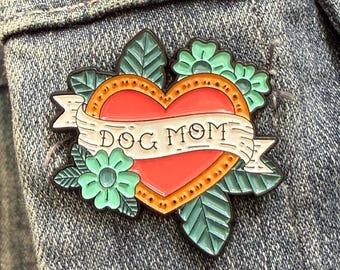 Dog Mom Enamel Pin – Heart & Flowers Lapel Pin