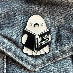 Ghost Reading Enamel Pin: Spooky Book Lover Lapel Pin