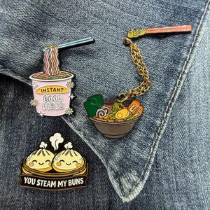 Ramen Enamel Pins, Dumpling Pin, Instant Noodles, Foodie Gift, Kawaii Accessories, Pin Collection