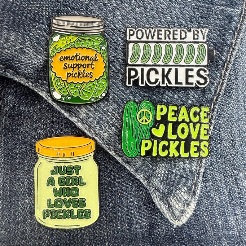Emotional Support Pickles Enamel Pin – Funny Foodie Gift Pickle 4-Pack