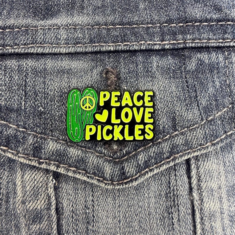 Emotional Support Pickles Enamel Pin – Funny Foodie Gift Peace Love Pickles