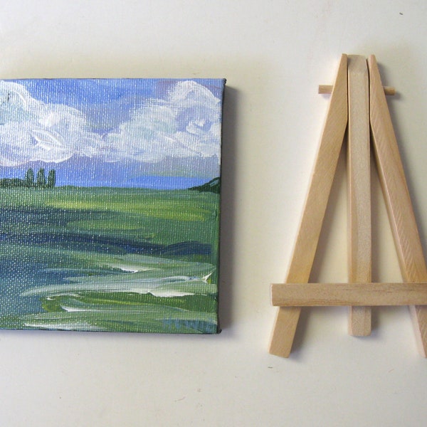Mini Original landscape painting, 4" x 4", small square acrylic art canvas, handmade tiny landscape stretched art canvas, gift idea, OOAK
