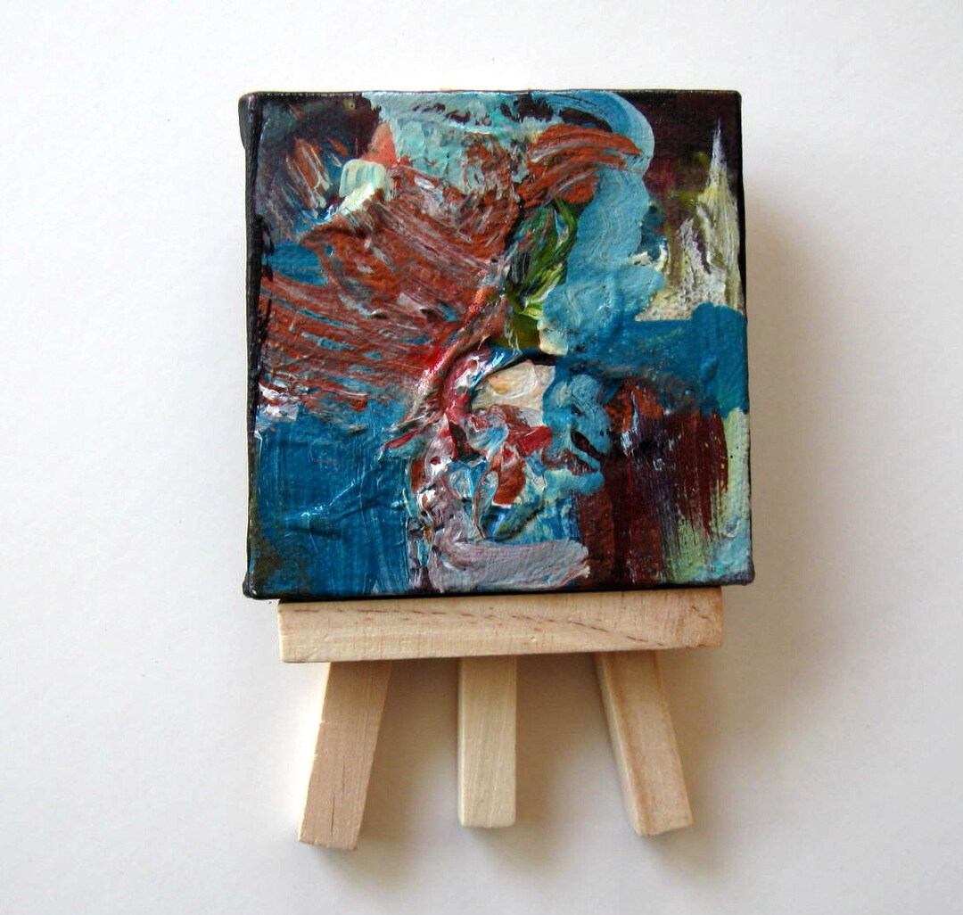 Origiinal Miniature Abstract Painting Small Art Canvas Wood Etsy
