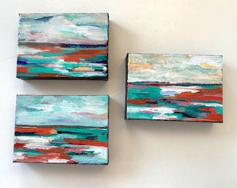 Original Acrylic Landscape Painting Triptych, Expressionist Gallery Wall Art