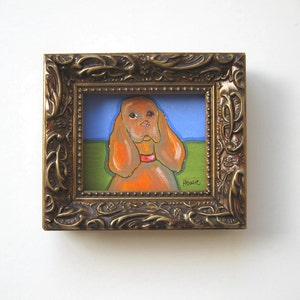 Small framed original dog painting, Cocker Spaniel, animal art canvas, 4 3/4 x 4, tiny Original Acrylic Painting, dog portrait, animal lover