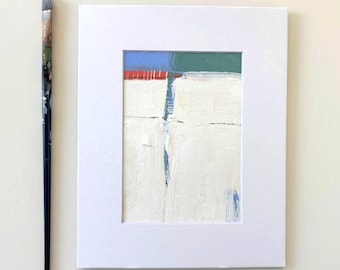 Original abstract acrylic painting, 8 x 10, white matted contemporary paper art canvas