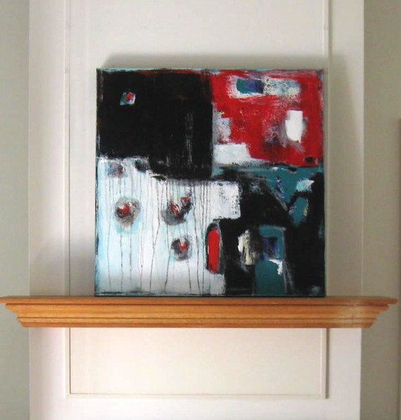 Original Abstract Painting On Canvas Red Black Turquoise Etsy