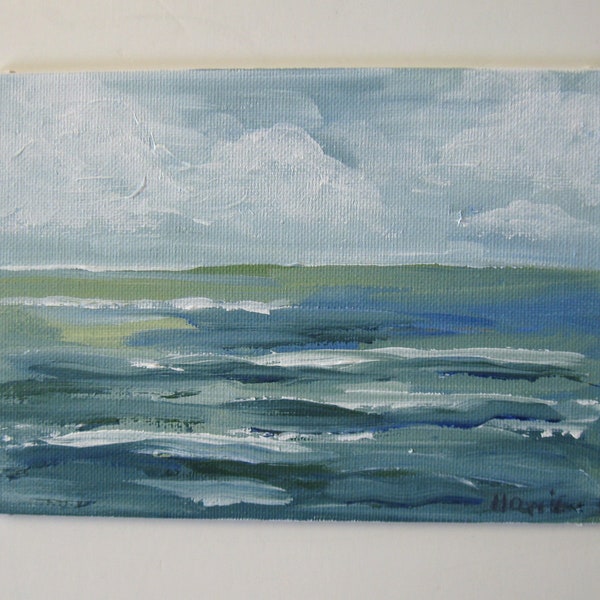 Impressionist seascape painting, 7" x 5", small original art canvas, acrylic seascape, Expressionist wall gallery, Beach cottage wall décor